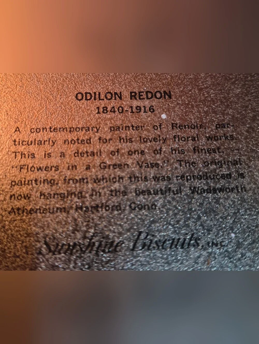 Sunshine Biscuit tin tray featuring a floral artwork by Odilon Redon